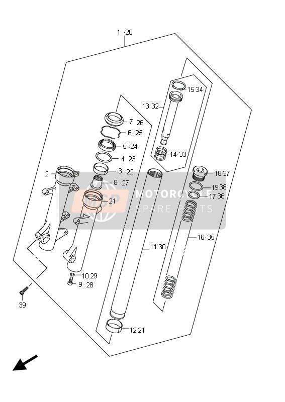 Suzuki AN400(A)(ZA) BURGMAN 2011 Amortisseur de fourche avant (AN400A E19) pour un 2011 Suzuki AN400(A)(ZA) BURGMAN